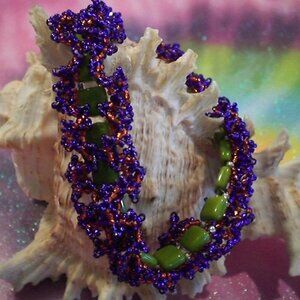 Mardi Gras Ruffle Hand Beaded Bracelet